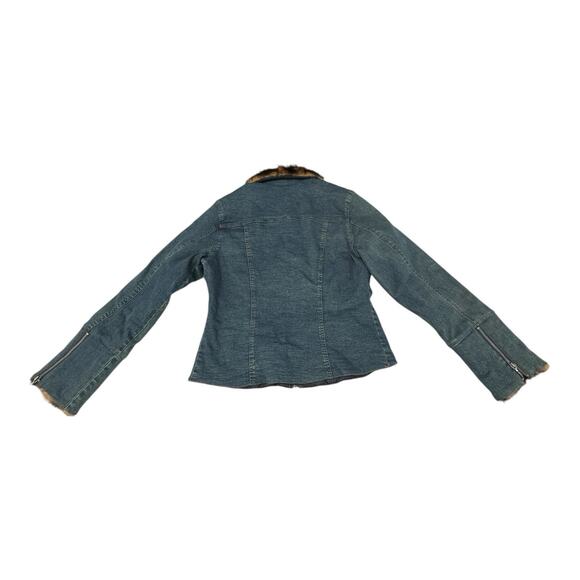 Women’s Mudd Jeans Y2K L Denim Long Sleeve Button Jacket Coat With Faux Fur - Picture 14 of 14